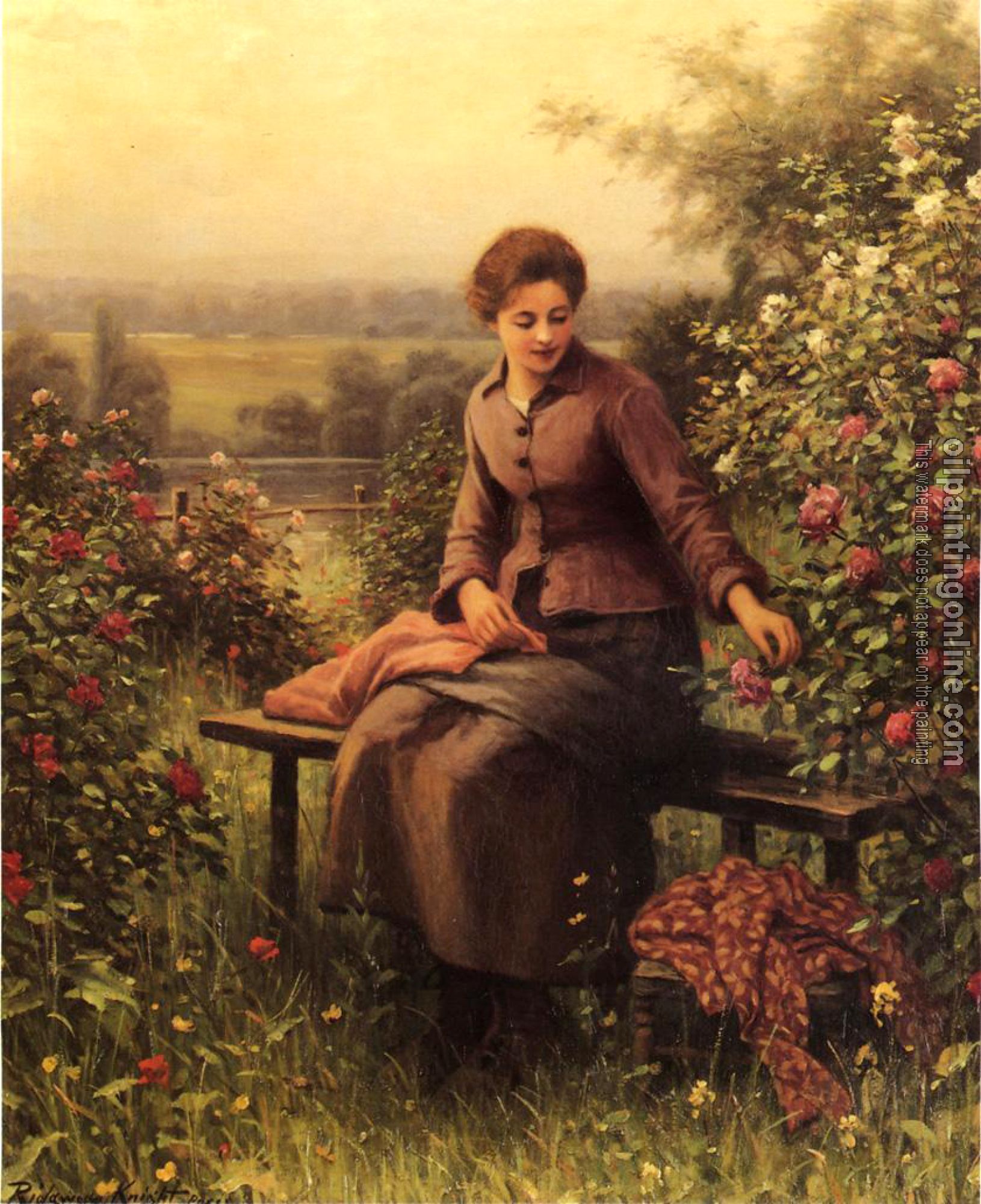 Daniel Ridgway Knight - Seated Girl with Flowers